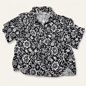 Wild Honey Vintage Tropical Print‎ Button-Up Shirt – 90s/Y2K Rayon Blouse